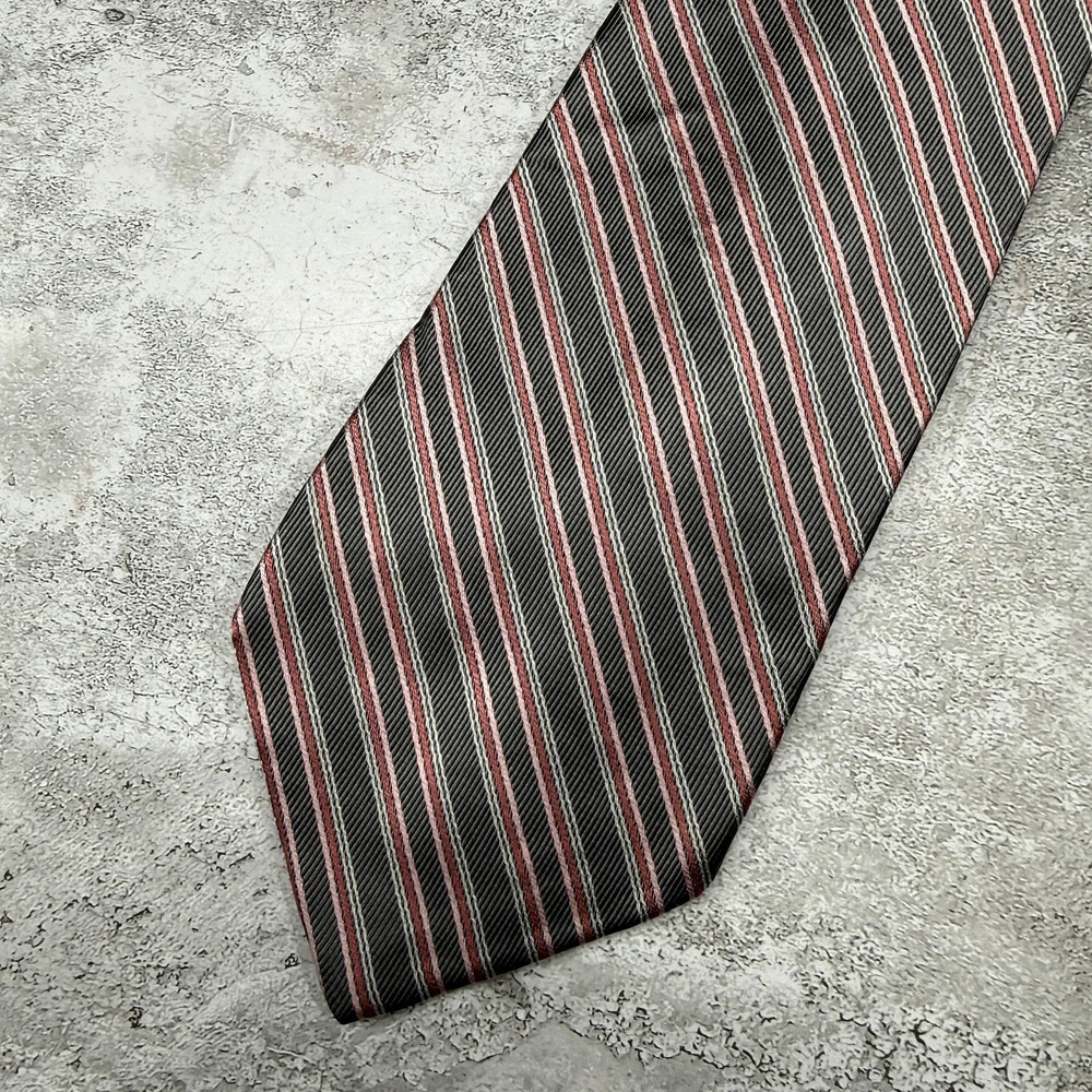 Jos. A. Bank Silk Tie Mens One Size Gray Striped Pointed Made In‎ Italy Necktie